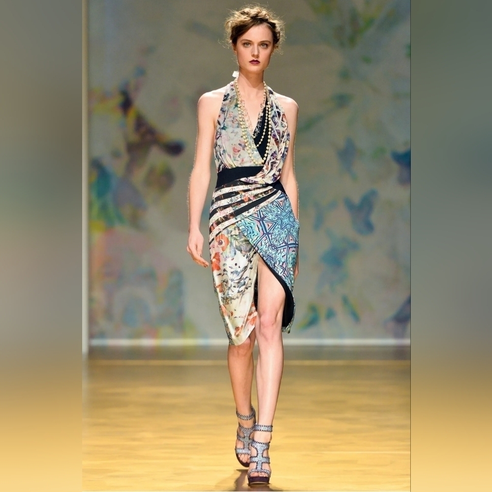 Nicole Miller Versailles Inspired Multiprint Runway Silk Blend Dress